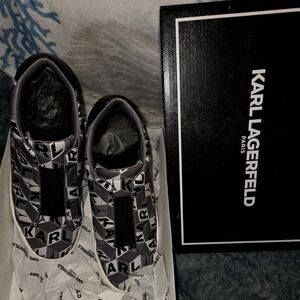 Karl Lagerfeld Gray Black Logo Slip-On Sneakers